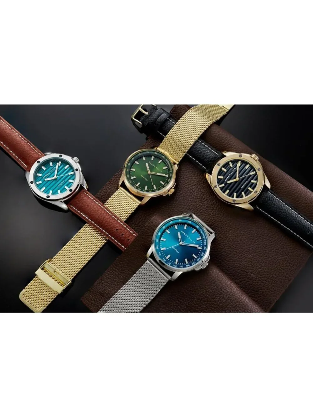 Men's Gold Steel Mesh Band Aluminum Tachymeter Bezel Water-Resistant Wrist Watch